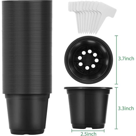 100 Stück Kunststoff-Pflanzen-Sämlingstopf, 10 cm, Anzuchttöpfe, Umpflanzungspflanzen, Blumentopf für Garten, Anzuchtschale, Kindergarten, Schwarz (1/5)