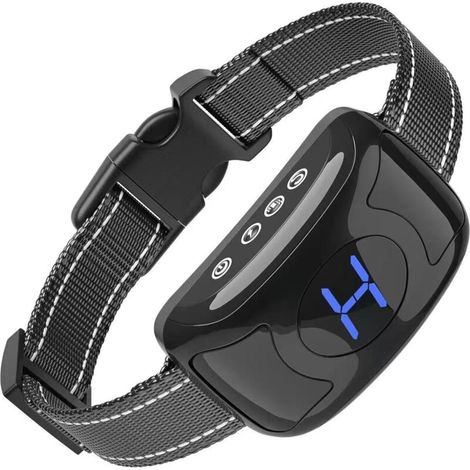 Anti-Bark Dog Collar, No Electric Shock, IPX7 Water Resistance and Intelligent Bark Detection, Vibration/Sound Modes for Large and Small Dogs - Black