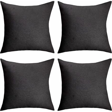 Housses de coussin d'extérieur en lin noir imperméable taies d'oreiller décoratives pour chaises, 45,7 x 45,7 cm, lot de 4, noir (1/5)