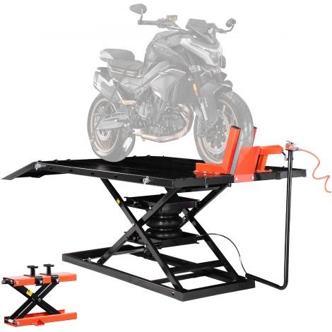 Cric de Moto avec Capacité de Charge 680 kg, Pont Élévateur Pneumatique Hauteur de Levage 18-94 cm, Table de Levage de Moto Stable avec Établi Amovible, pour Entretien Réparation Quad VTT (1/3)