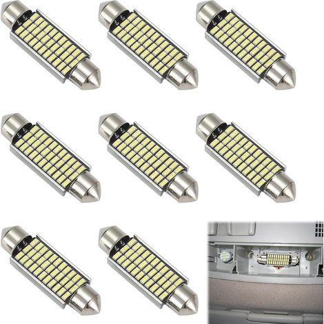 8 Pièces Ampoule LED 12V, W5W LED, Kit Ampoule Voiture Intérieur Dôme Coffre Plaque de Porte Lumière, Kit d'Ampoules pour Lumières de toit de Voiture, Facile à utiliser, Lumière blanche (1/5)
