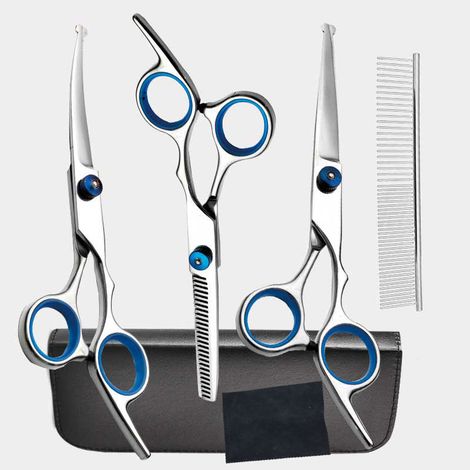 Edelstahl-Tierpflegeschere, 6-teiliges Set – Blau