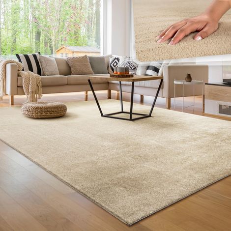 Tapis Salon Moelleux Ultra Doux à Poils Courts - Antidérapant, Lavable, Confort Idéal pour Salon et Chambre, Couleur:Beige 2, Dimension:120x160 cm (1/5)