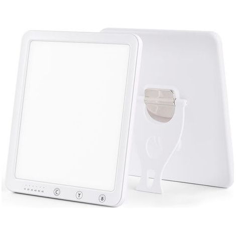 Lampe de photothérapie de 10 000 lux, lumière du jour sans UV, avec 3 températures de couleur, 5 niveaux de luminosité et 6 minuteries, fonction mémoire et support pliable réglable à 180°. (1/4)