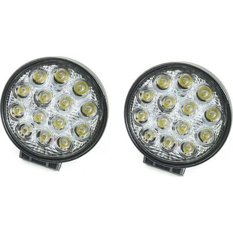 2x Phare Additionnel 12v 14 Led 42w Profondeur Voiture Tout Terrain Rond 6000k