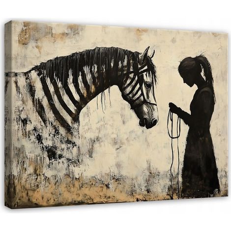 Peinture abstraite banksy beige zebra pour chambre salon sur toile 120x80 (1/3)