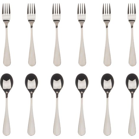 Set de 6 Fourchettes + 6 Cuillères à Dessert 2.5mm - Plaqué Argent - Fabriqué en acier inoxydable robuste - Lavable au lave-vaisselle (1/3)