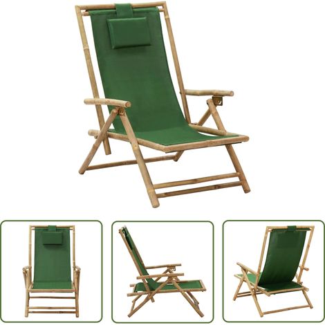 The Living Store Chaise de relaxation inclinable Vert Bambou et tissu - Chaises De Jardin - Chaises Pliantes - Chaise Relaxante - Mobilier De Jardin - Chaise Extérieure (1/5)