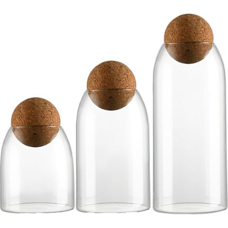 Bocal en Verre avec Couvercle,Récipient à Épices Transparent 3 Pièces Pot (1/5)
