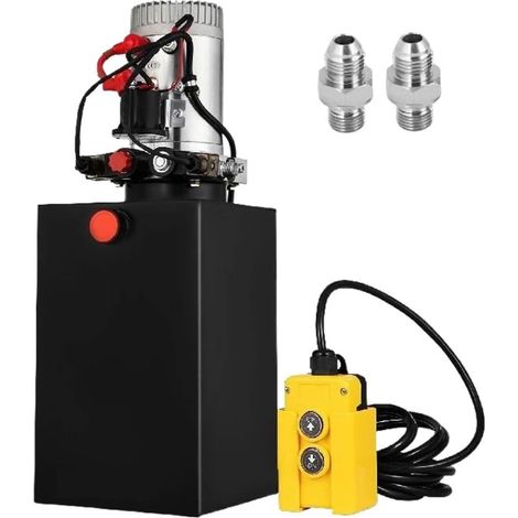 Pompe hydraulique 15L, unité d'alimentation hydraulique 2850R/MIN Unité d'alimentation hydraulique de pompe de camion à benne basculante à double action avec réservoir en métal Télécommande à fil de 4 (1/5)