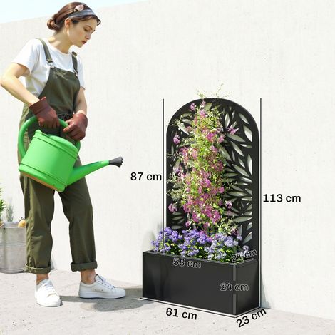 Jardinière avec treillis métal mur sol 61x23x113cm noir (1/4)
