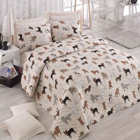 Couette matelassée 250x200 Crème Beige Brun Noir Blanc Gris
