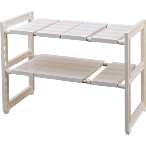 Organiseur sous évier - Blanc - 2 étages - Acier - 40x27.5x(40-70)cm - Multifonctionnel