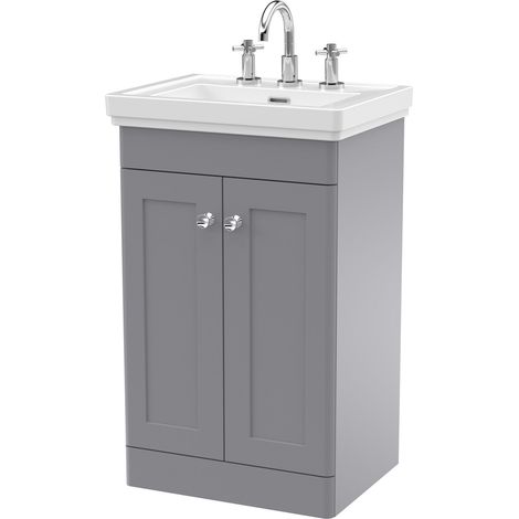 Nuie Classique Floor Standing 2-Door Vanity Unit with Basin 500mm Wide Satin Grey - 3 Tap Hole (1/4)