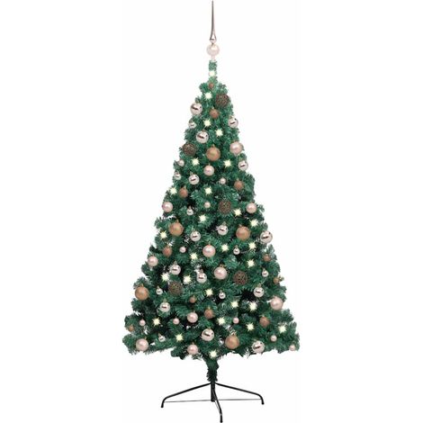 Demi-arbre de Noël artificiel pré-éclairé et boules-Décoration de Fête pour Noël vert 240 cm 174980 (1/5)