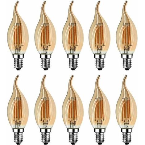 E14 LED-Flammenlampe, 4 W (entspricht 40 W Halogen-/Glühlampe), warmweiß 2700 K, LED-Einbauleuchte mit Kerzenflamme, 360°-Abstrahlwinkel, CRI 80, braunes Glas, 10er-Pack [Energieklasse A++] (1/5)