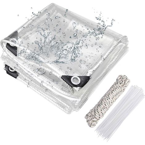 Outdoor Protective Tarpaulin, 420 g/m² 0.8x1.2m Waterproof Transparent Tarpaulin with Eyelets, Weatherproof Tarpaulin with Rope and Cable Ties, for Garden Furniture, Farm, Car, Pond (1/5)
