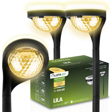 2 lámparas solares LED de jardín color lila, insertables, para exteriores, decorativas, 3000K, Lumiled (1/5)