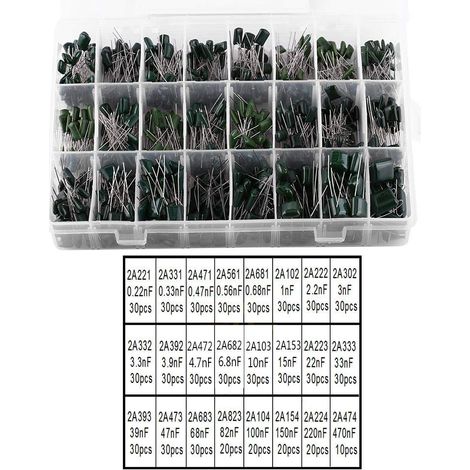 APEX 660pcs 24 valeurs Condensateur 100V 0.22nF à 470nF Kit de condensateur Condensateurs , capacitance (1/5)