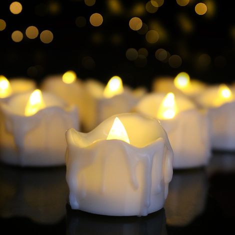 Lot de 12 guirlandes lumineuses LED (lumière chaude), bougies chauffe-plat sans flamme, guirlandes électriques scintillantes pour une utilisation intérieure et extérieure. (1/5)