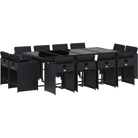 Maison Exclusive - Set da Pranzo da Giardino 13pz con Cuscini Nero in Polyrattan