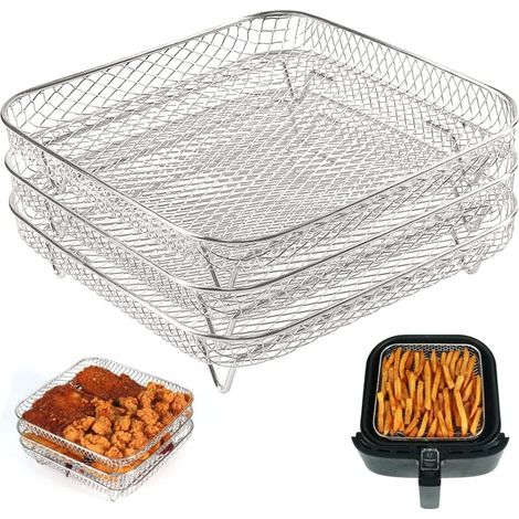 Grille Empilable Air Fryer - Acier Inoxydable 304 - Carrée 20x20x9 cm - Pour Friteuse À Air Et Four À Air Chaud - 3 Niveaux (1/5)