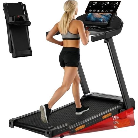 Tapis de course domestique, inclinaison de 15%, charge maximale de 136kg, moteur de 3,0CV, ceinture de course de 97×40cm, triple absorption des chocs (1/5)
