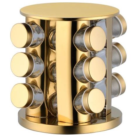 Irovami Tour rangement rotative 12 pots épices – inox/verre, 360°, or (1/5)