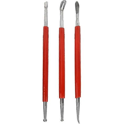 Outil de travail du cuir en 3 pièces, pour le marquage et la sculpture des bords, avec manche en acier inoxydable rouge. (1/5)