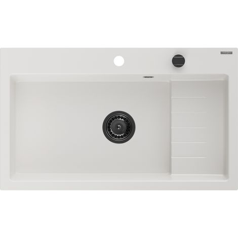 Mexen Omar fregadero de granito de 1 compartimento 800 x 480 mm, blanco, sif贸n negro - 6520801005-20-B (1/5)