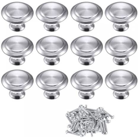Set mit 12 Möbelknopf-Teilen à 23 mm, runde Küchentürgriffe, Türgriffe aus Zinklegierung, Schranktürgriffe aus poliertem Chrom, Küchengriffe