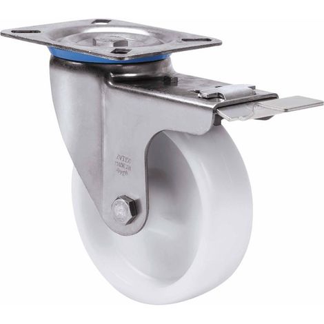 rueda giratora placa freno inox.10zvifd100-ut poliamix blanco eje liso (1/2)