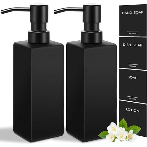 Distributeur De Savon - Verre Trempé Noir 350 ml - Pompe En Acier Inoxydable 304 - Pour Salle De Bain Cuisine - Lot De 2 (1/5)