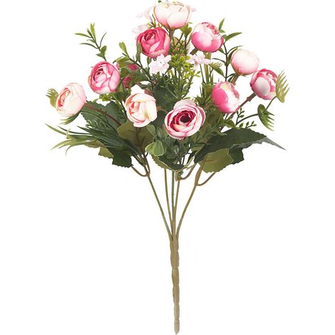 Künstliche Kamelie, 5 Zweige, 13 Blüten, realistische Seide, pflegeleicht, dunkelrosa Kunstblumendekoration für Hochzeiten, Geburtstage und Partys (1/5)