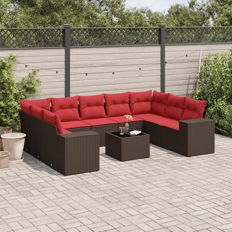 10-teiliges Gartensofa-Set mit Kissen, braun, Polyrattan (1/5)
