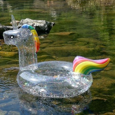 Bouée licorne flamant rose transparente à paillettes pour enfants, cercle de natation gonflable d'été, matelas flottant pour piscine, jouets de fête à la piscine (1/5)