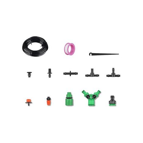 Sistema de riego por goteo (80 piezas) con manguera de 15 metros 1/4" fabricado en ABS y goma