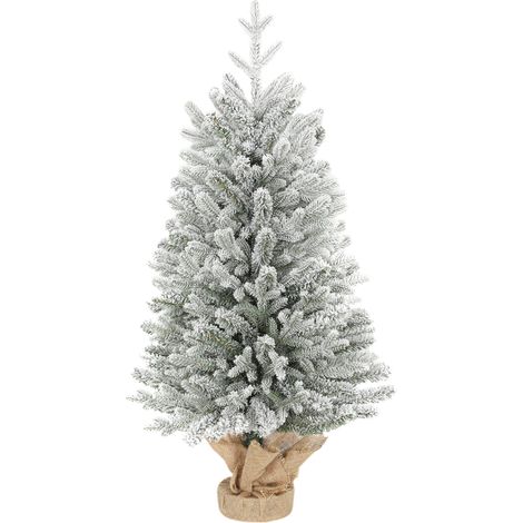 Mini albero di Natale artificiale da 90 cm con neve, 486 rami, base in cemento, copertura in lino. (1/5)