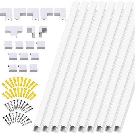 PVC-Kabelkanal, 10 Stück, Wandkabelkanal, selbstklebender Kabelmanager, Schutzrohr, weiße Kabeltülle, diskrete elektrische Aufbewahrung. (1/5)