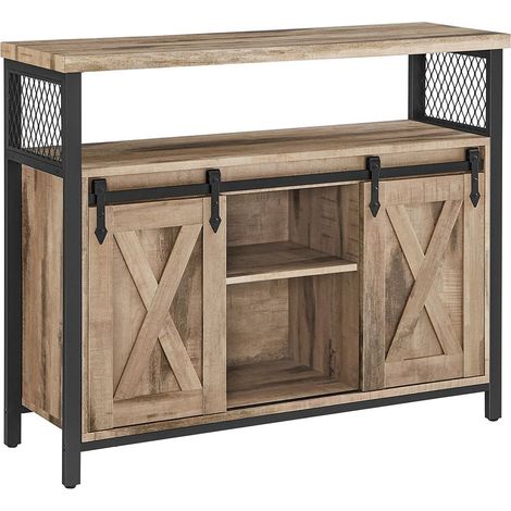 Buffet de salle à manger placard de cuisine 33 x 100 x 80 cm meuble de rangement armoire portes de grange coulissantes étagère réglable style industriel pour salon marron rustique et noir