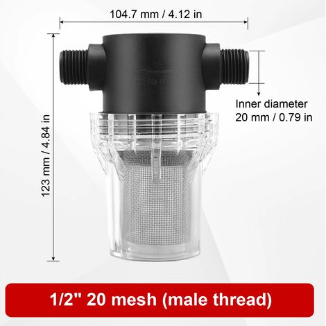 Filtre en ligne (1-2 pouces, mâle, maille 20) pour système d'irrigation domestique, débit élevé, lavable, en acier inoxydable 304, diamètre nominal DN15, DN20, DN25 (1/5)
