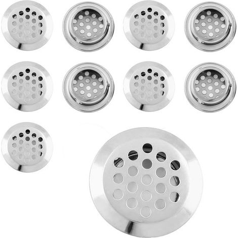 10 rejillas de ventilación redondas, Acero inoxidable, armarios, roperos, zapateros, techos, cajas de luz, Disipación de calor, Plata, 25 mm (1/5)