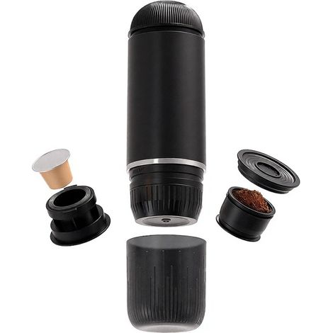 Machine à café expresso portable, idéale pour le camping et les voyages, compatible avec les capsules Nespresso originales ou le café moulu. (1/5)
