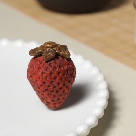 Fraise En Bois - Réplique Décorative Réaliste - Pour Décoration Cuisine Salon Fête - Lot De 3 Pièces (1/5)