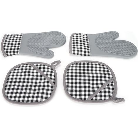 Gants en coton et silicone avec coussinets isolants thermiques, gants de cuisine et maniques pour la cuisson au four. (1/5)