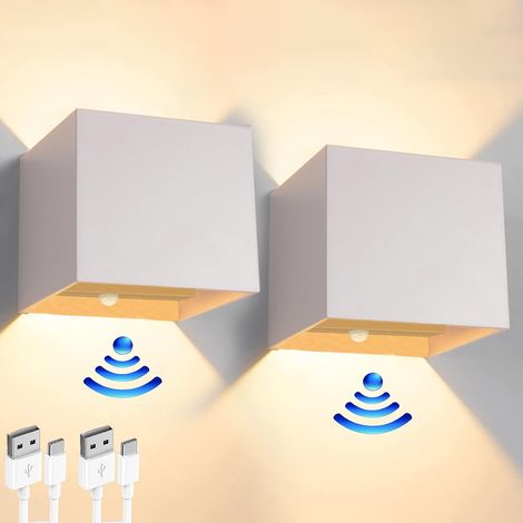 Lot de 2 appliques murales rechargeables avec détecteur de mouvement, magnétiques sans fil, angle de faisceau réglable, 2 modes d'éclairage, 4 000 mAh (1/5)