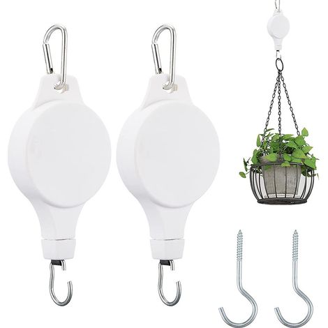 Support Pour Suspension De Plantes - Cordon Rétractable En Nylon - Crochets Métalliques Pour Plafond - Hauteur Réglable Jusqu'à 77 Cm - Pour Paniers, Pots Et Distributeurs D'oiseaux - Lot De 2 (1/5)