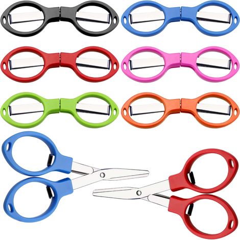 Pièces Ciseaux en Acier Inoxydable Ciseaux Pliants Antirouille Mini Cisaille en Forme de Lunettes pour Utilisation à Domicile et en Voyage (6 Couleurs)
