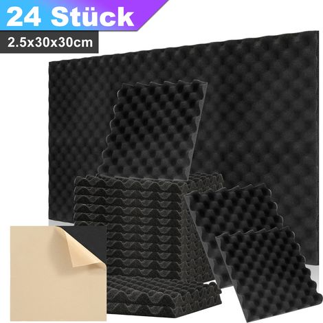 Wolketon Pannelli fonoassorbenti adesivi 24 pz, profilo ondulato 30x30x2,5cm neri