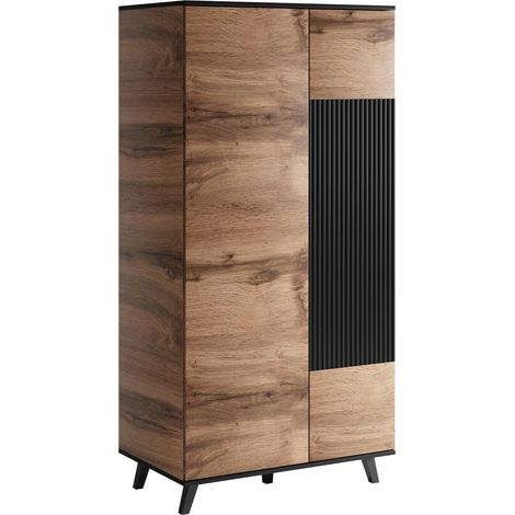 Armario Luelia 113, Negro + Roble wotan, 182x90x55cm, Puertas de armario: Con bisagras, Número de estantes: 0 (1/4)